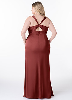 Azazie Mero Bridesmaid Dresses Terracotta Mermaid Pleated Stretch Satin Dress image8