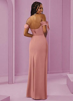 Barbie ♥ Azazie Bridesmaid Dresses Rosette Sheath Off the Shoulder Stretch Satin Convertible Dress image7