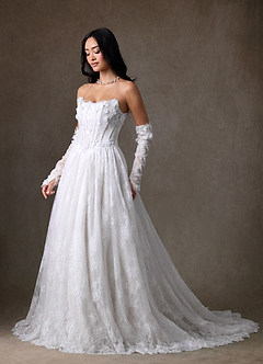 Azazie Vanessa Wedding Dresses Diamond White Ball-Gown Strapless Lace Dress image10
