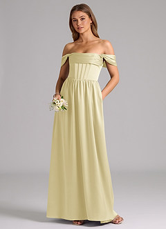 Azazie Hattie Robes de demoiselle d'honneur Robe Trapèze en Satin extensible Corset Sorbet Citron image5