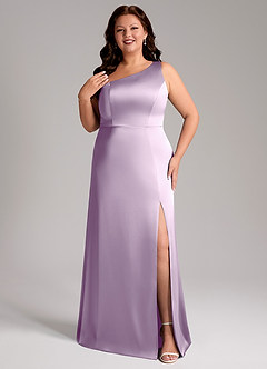 Azazie Phaedra Bridesmaid Dresses Frosted Lilac A-Line One Shoulder Stretch Satin Dress image8