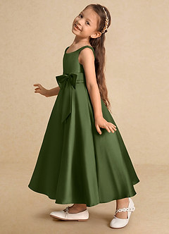 Azazie Lindy Flower Girl Dresses Olive A-Line Pleated Matte Satin Dress image8