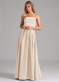 Azazie Lucienne Robes de demoiselle d'honneur Robe Trapèze Convertible en Satin extensible Sans bretelles Albâtre Blanc image4