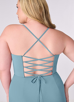 Barbie ♥ Azazie Robes de demoiselle d'honneur Robe Fourreau en Mousseline de soie Corset Bleu Maussade image8
