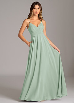 Azazie Amani Bridesmaid Dresses Agave A-Line Pleated Chiffon Dress image6