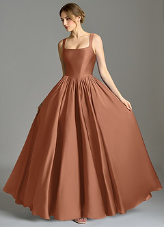 Azazie Verina Jurken voor bruidsmeisjes Jurk van Stretch Satijn met A-Lijn Geplooid Bronzeertint image4