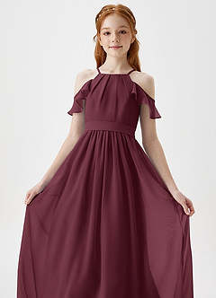 Azazie Chaya Junior Robe Trapèze en Mousseline de soie Épaule décolletée Cabernet image1