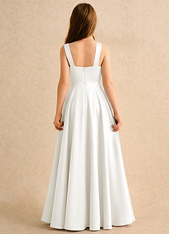 Azazie Makani Girls Formal Jurken voor bloemenmeisjes A-Lijn Jurk van Mat Satijn Sweetheart Halslijn Ivoor image2