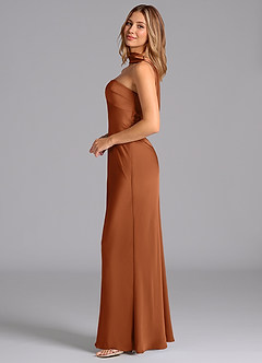 Azazie Lusinda Brudtärnklänningar Klä av Sjöjungfru i Stretch Satin Axelbandslös Koppar image5