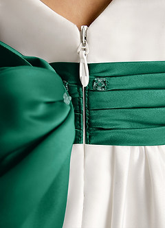 Azazie Sosie Flower Girl Dresses Ivory Emerald A-Line Pleated Matte Satin Dress image6