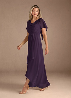 Azazie Eliza Mère de la mariée Robes Robe Trapèze en Mousseline de soie Col V plissé Prune image4