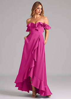 Azazie Lyra Jurken voor bruidsmeisjes Converteerbaar Jurk van Stretch Satijn met A-Lijn Off the Shoulder Fuchsia image3