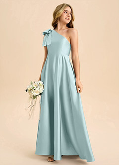 Azazie Penguin Junior Abito A-Line in Raso Elasticizzato Fiocco Sea Glass image6