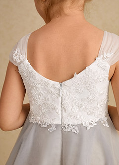 Azazie Momo Flower Girl Dresses Ivory Champagne A-Line Lace Dress image7