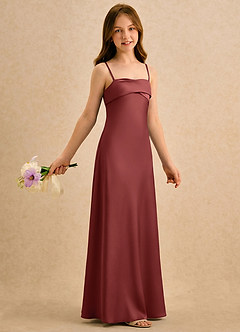 Azazie Mirabella Girls Formal vestidos de niña de las flores Vestido Terracota de Satén Elástico de Recto con Escote corazón image4
