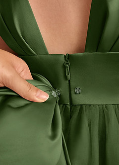 Azazie Chickadee Flower Girl Dresses Olive Ball-Gown Sweetheart Neckline Matte Satin Dress image7