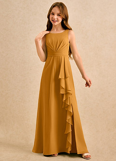 Azazie Chibi Girls Formal Blumenmädchenkleider A-Linie Plissee Chiffon Kleid Butterscotch image4