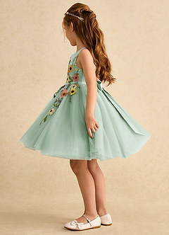 Azazie Prima Flower Girl Dresses Agave A-Line Bow Tulle Dress image4