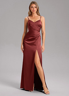 Azazie Azuree Robes de demoiselle d'honneur Robe Trapèze en Satin extensible Plissé Terracotta image6