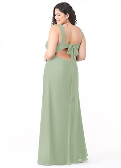 Azazie Christiana At-home Try On Dresses Dusty Blue A-Line V-Neck Pleated Chiffon Dress image8
