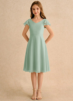 Azazie Narin Girls Formal Blomsterpigekjoler A-Line med ærmer Chiffon Knælængde Kjole image5