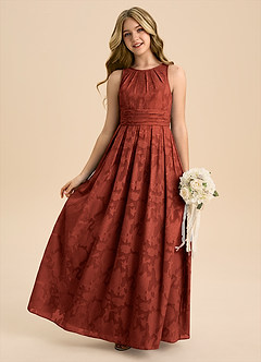 Azazie Bibiane Junior Klä av A-Line i Blommig Utbrändhet Plisserad image1