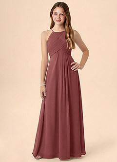 Azazie Ginny Junior Vestido de Amatista de Gasa de Corte en A con Plisado image1