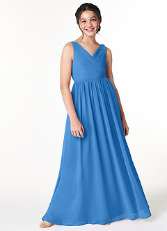 Azazie Sawyer Junior Blue Jay A-Line Pleated Chiffon Dress image3