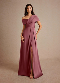 Azazie Milton Abiti per la Madre della Sposa Abito A-Line in Raso Elasticizzato Plissettato Rosa Del Deserto image11