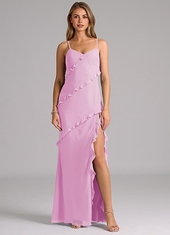 Azazie Nancie Robes de demoiselle d'honneur Robe Sirène en Mousseline de soie Rayé Rose Bonbon image1