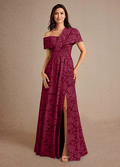 Azazie Milton vestidos de madre de la novia Vestido de Borgoña de Devorado Floral de Corte En A con Plisado image4