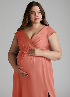 Azazie Allessia Maternity Bridesmaid Dresses A-Line Pleated Stretch Satin Floor-Length Dress image13