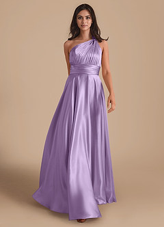 Azazie Charlize Bridesmaid Dresses Lilac A-Line One Shoulder Metallic Satin Dress image1