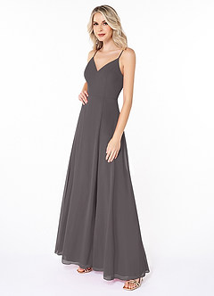 Azazie Lena Final Sale Steel Grey A-Line Lace Chiffon Dress image3