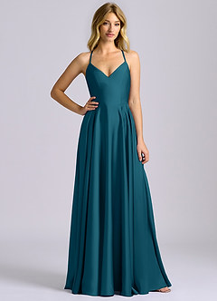Azazie Truce Bridesmaid Dresses Ink Blue A-Line Stretch Satin Dress image3