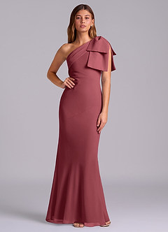 Azazie Yuanna Bridesmaid Dresses Merlot Mermaid One Shoulder Chiffon Dress image1