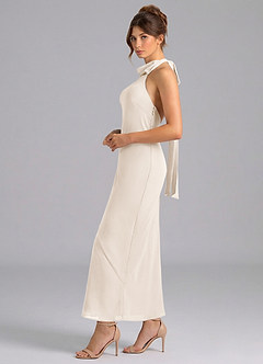 Azazie Velli Brautjungfernkleider Meerjungfrau-Linie Hoher Kragen Chiffon Kleid Alabaster Weiß image4