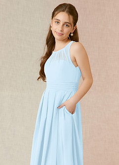 Azazie Bibiane Junior Sky Blue A-Line Pleated Chiffon Dress image7