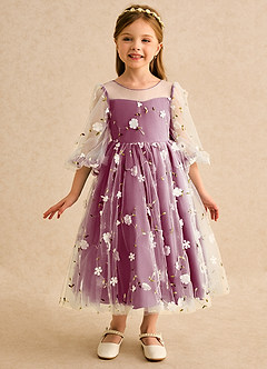 Azazie Elowen Robe Demoiselle D'honneur Fillette Robe Trapèze en Dentelle Encolure en Forme de Cœur Mûre image3