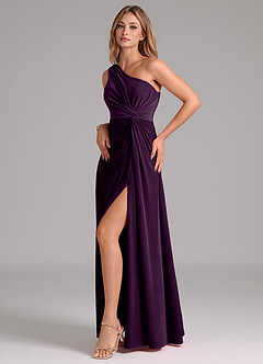Azazie Brooke Brautjungfernkleider A-Linie One-Shoulder Samt Kleid Traube image4