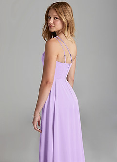 Azazie Maron Junior Lilac A-Line Pleated Stretch Satin Dress image2