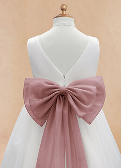 Azazie Kavi Flower Girl Dresses Ivory Dusty Rose A-Line Bow Matte Satin Dress image10