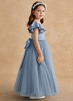 Azazie Suzy Final Sale Dusty Blue A-Line with Sleeves Tulle Dress image3