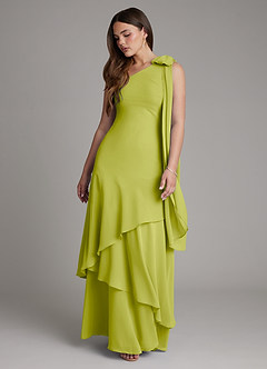Azazie Monique Bridesmaid Dresses Lemongrass A-Line One Shoulder Chiffon Dress image6