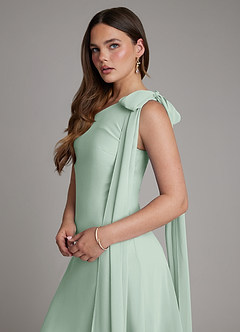 Azazie Monique Robes de demoiselle d'honneur Robe Trapèze en Mousseline de soie Asymétrique Agave image5