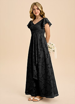 Azazie Omari Junior Abito A-Line in Burnout Floreale Plissettato Nero image6