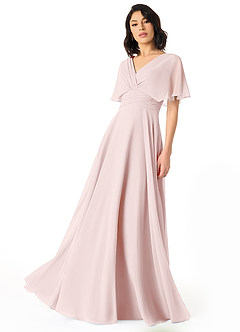 Azazie Pamela Bridesmaid Dresses Blushing Pink A-Line V-Neck Pleated Chiffon Dress image1