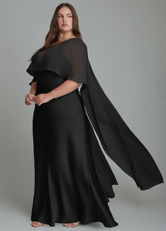 Azazie Stefania Vestidos de madrinha de casamento Vestido Preto de Cetim elástico de Linha A image10