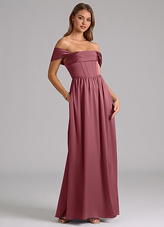 Azazie Hattie Bridesmaid Dresses Desert Rose A-Line Corset Stretch Satin Dress image4
