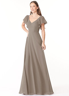 Azazie Syenna Bridesmaid Dresses Taupe A-Line Ruched Chiffon Dress image4